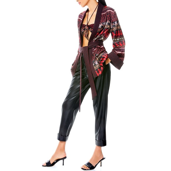 Alice + Olivia Liliana Black Vegan Leather Cropped Ankle Paper Bag Pant - Picture 5 of 16